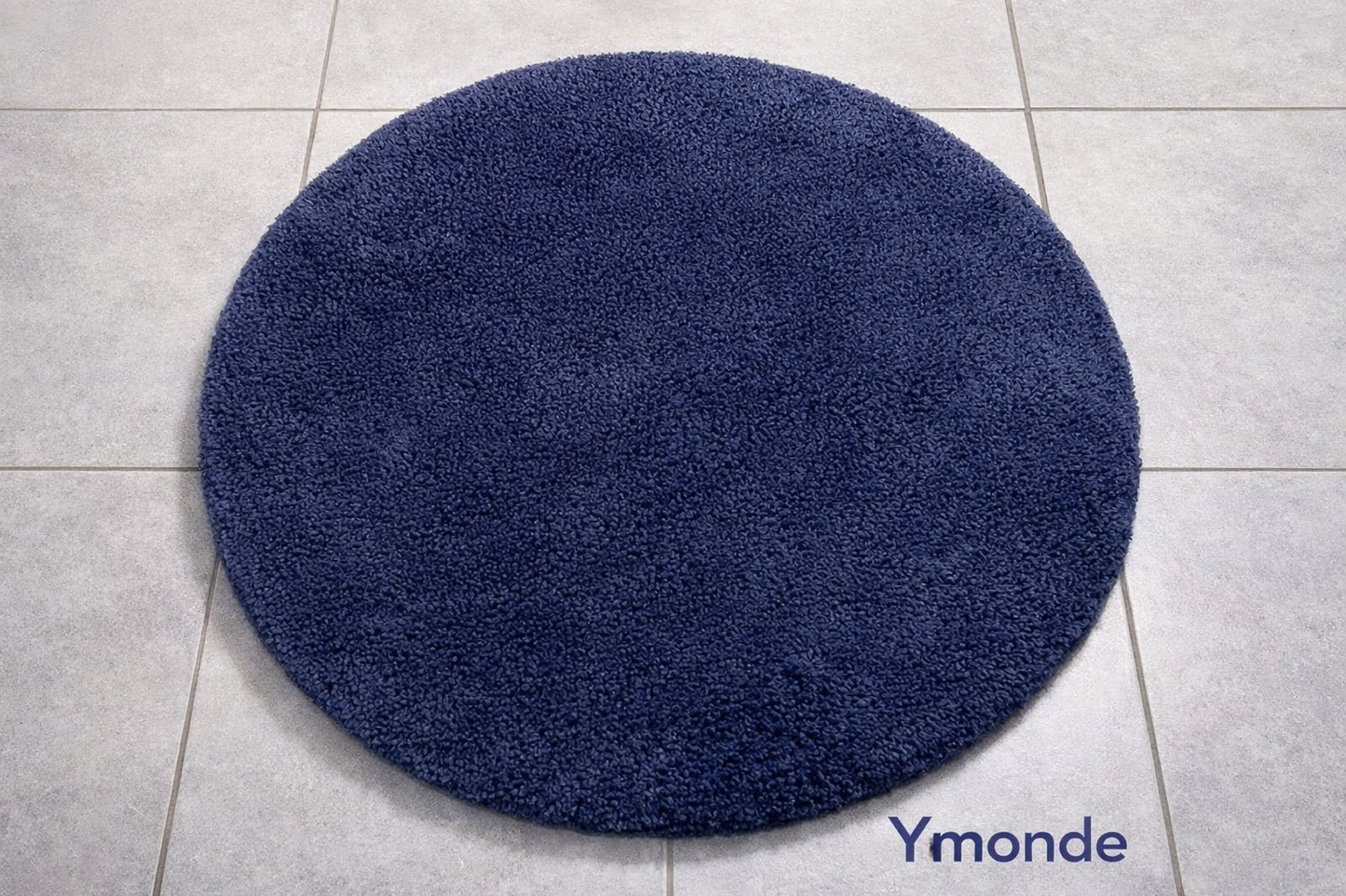 Round navy blue bath mat 60 cm with soft chenille fibers and non-slip bottom