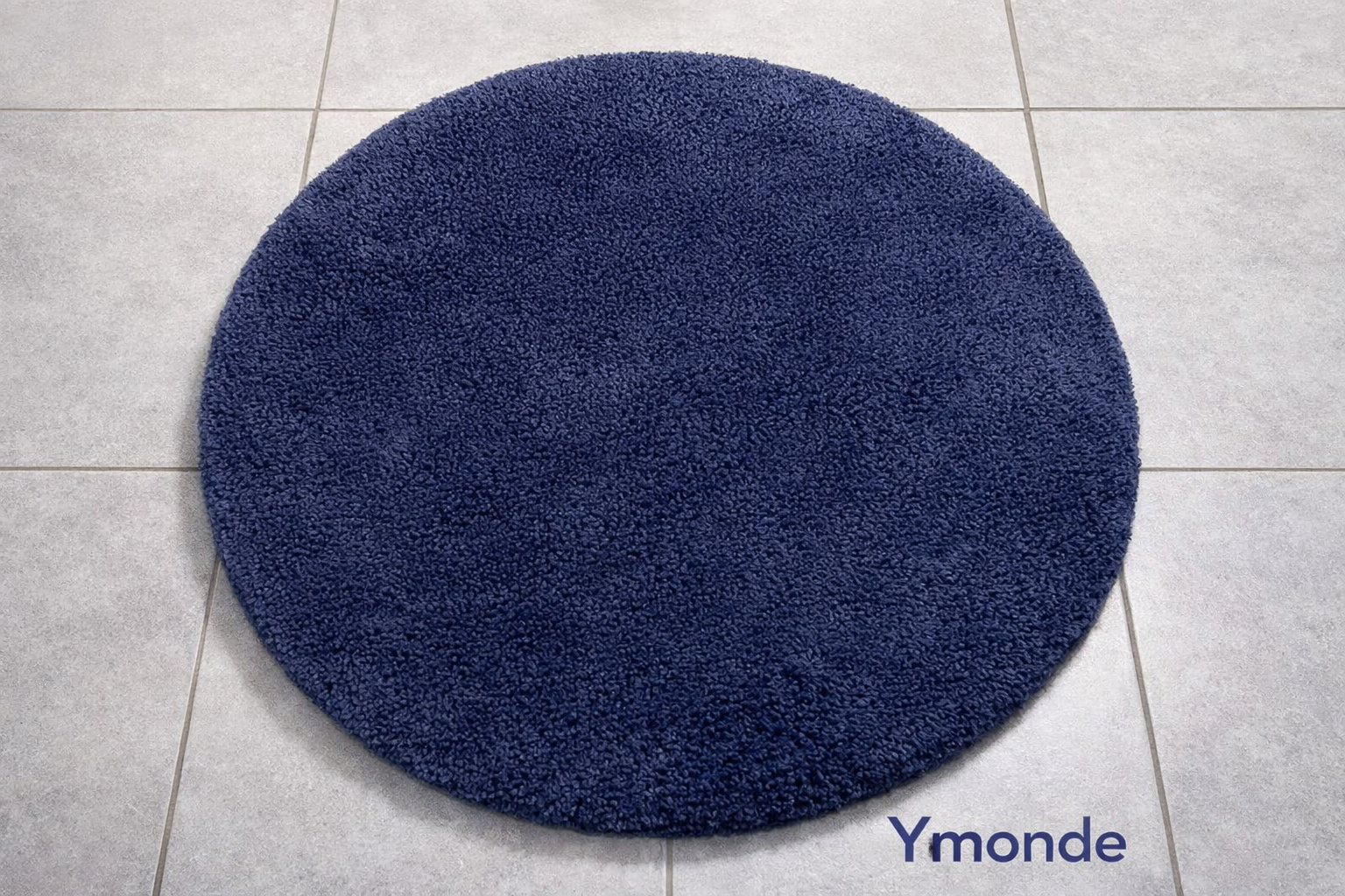 Round navy blue bath mat 60 cm with soft chenille fibers and non-slip bottom