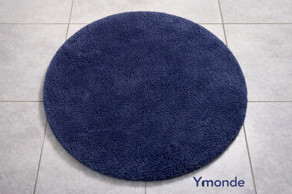 Round navy blue bath mat 60 cm with soft chenille fibers and non-slip bottom