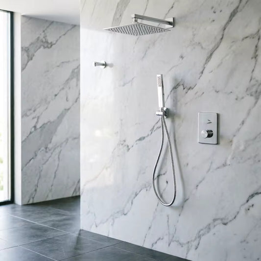 SilverNest silver built-in thermostatic shower set with rain shower and hand shower from Ymonde