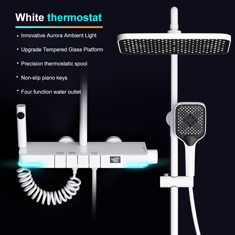 SmartTemp thermostatic shower with digital LED display and rain shower system from Ymonde