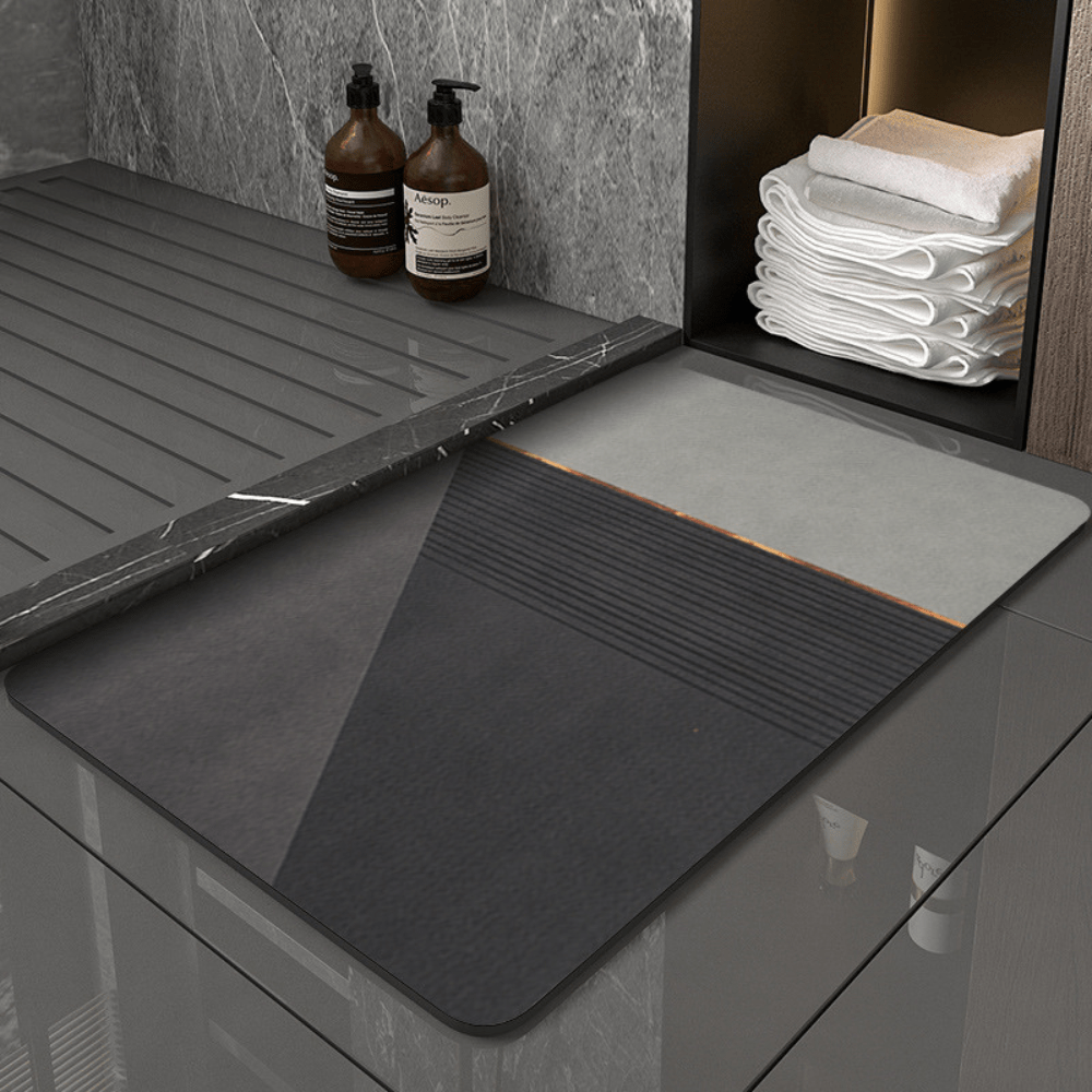 StoneMist Bath Mat – Gray Diatomite & Quick Dry | Ymonde