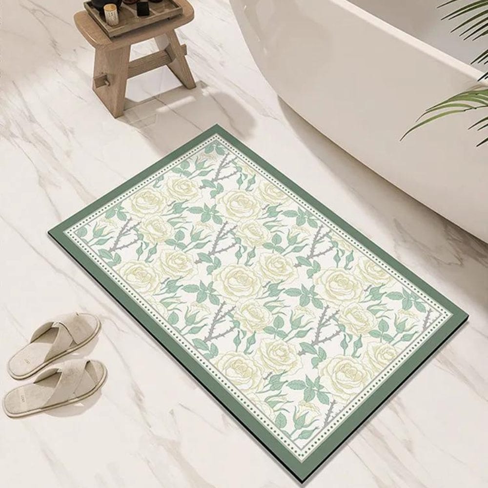 FloraDry Diatomite Floral Bath Mat – Ultra Absorbent & Quick Dry | Ymonde