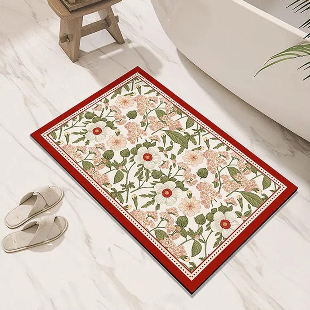 FloraDry Diatomite Floral Bath Mat – Ultra Absorbent & Quick Dry | Ymonde