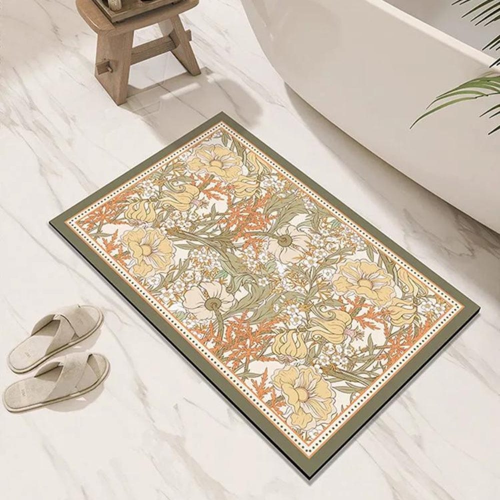 FloraDry Diatomite Floral Bath Mat – Ultra Absorbent & Quick Dry | Ymonde