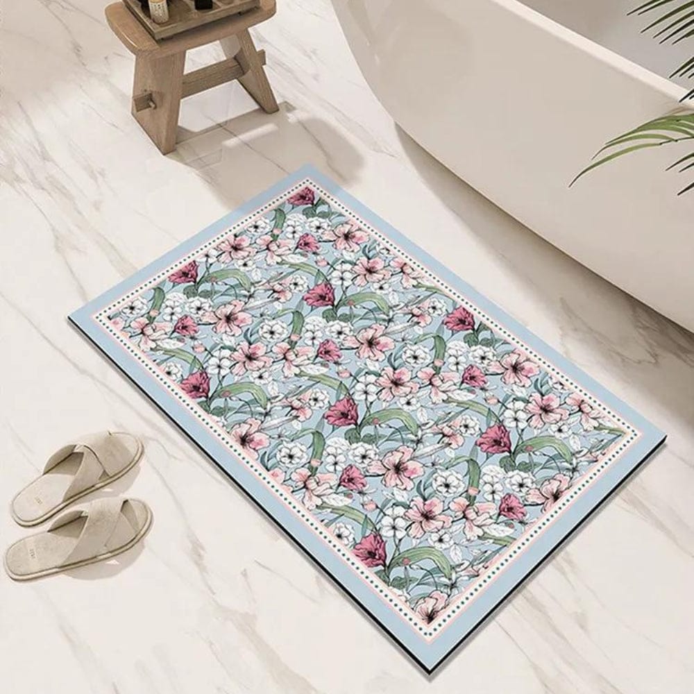FloraDry Diatomite Floral Bath Mat – Ultra Absorbent & Quick Dry | Ymonde