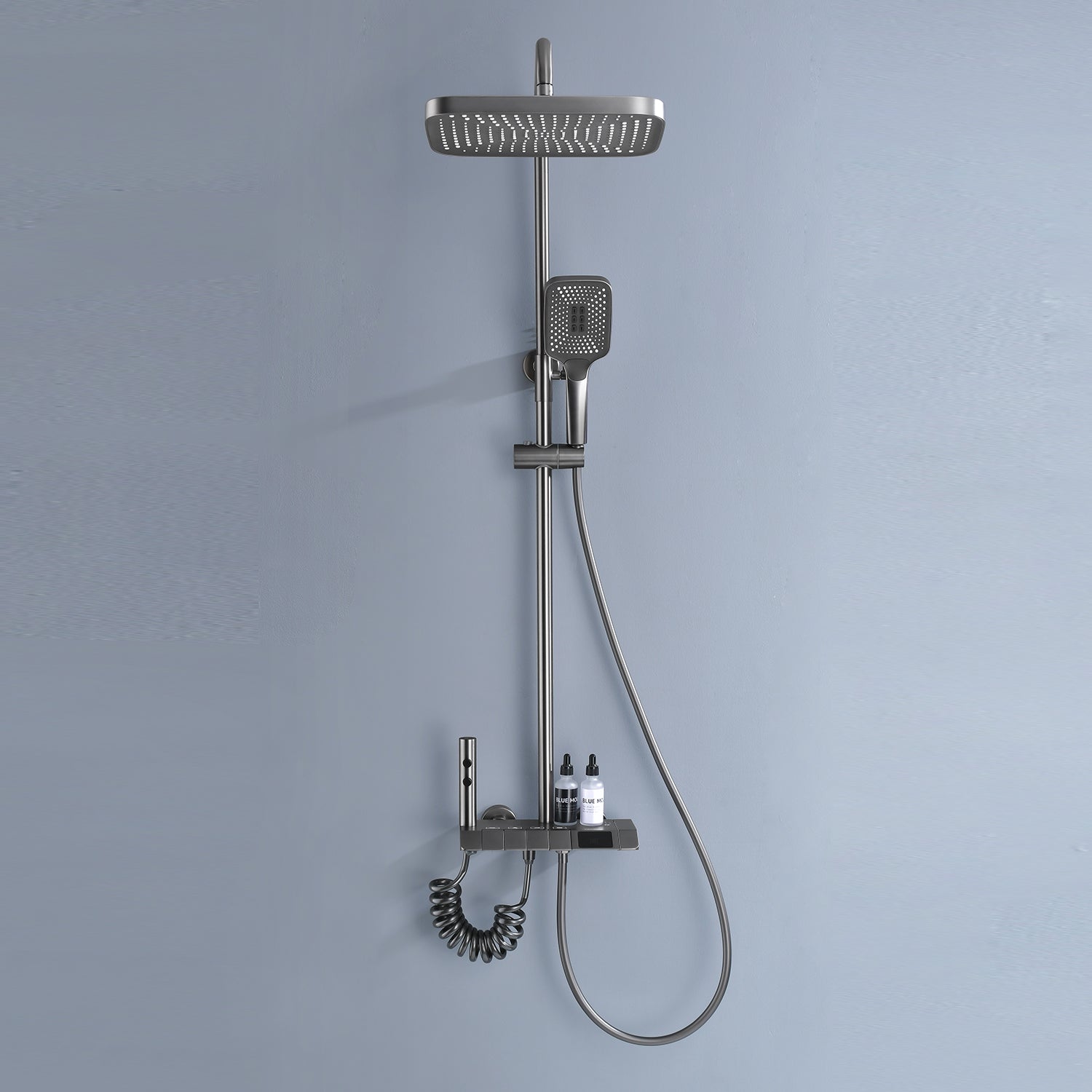 VeloraTherm thermostatic rain shower in modern luxury bathroom with premium design