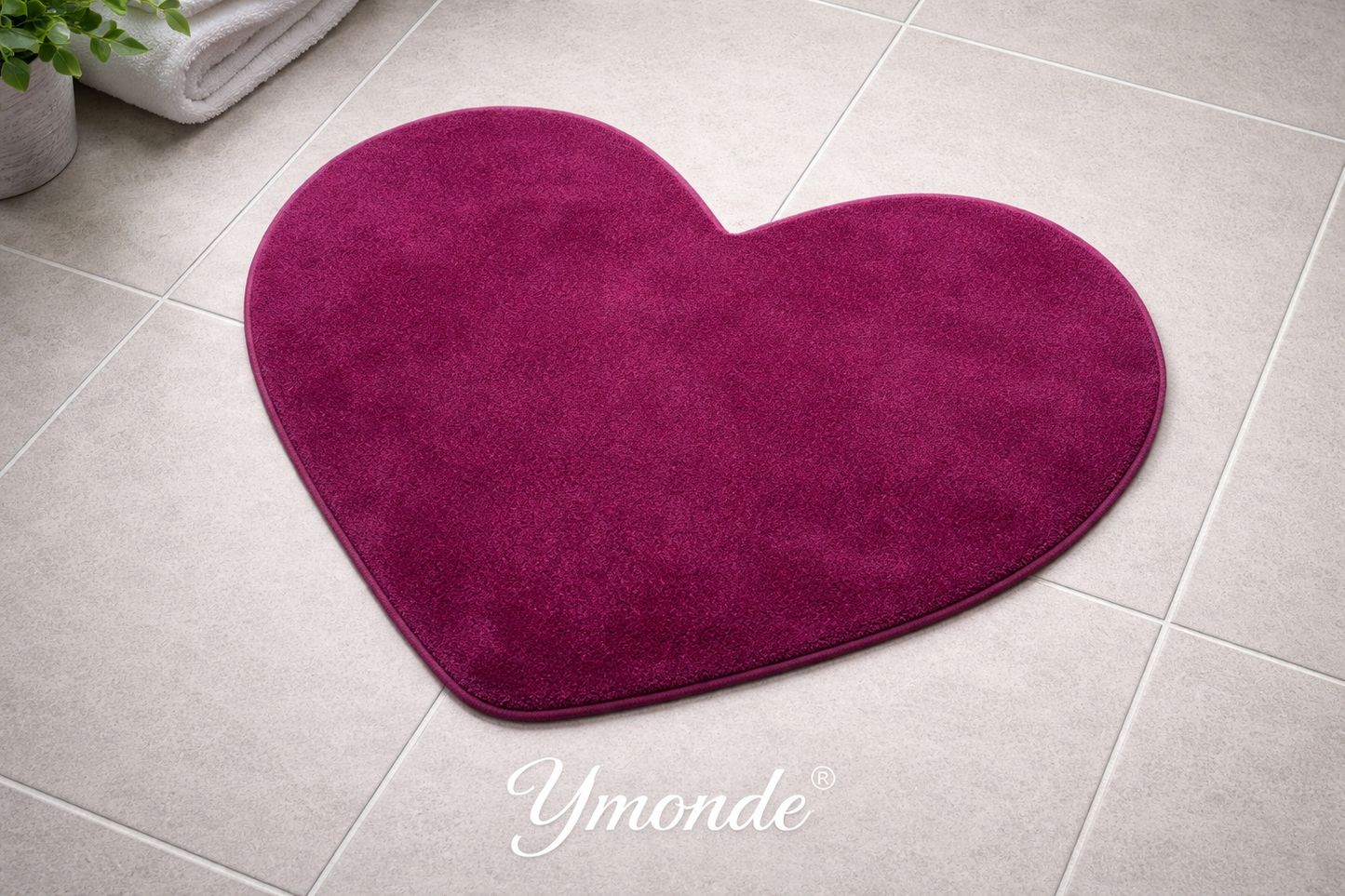 Bath mat 70x80 cm plum purple with heart, soft and water-absorbent with anti-slip from Ymonde
