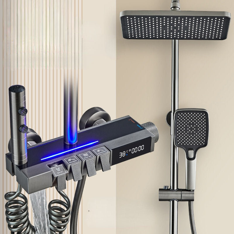 ZenithFlow digital thermostatic surface-mounted shower set in dark gray from Ymonde